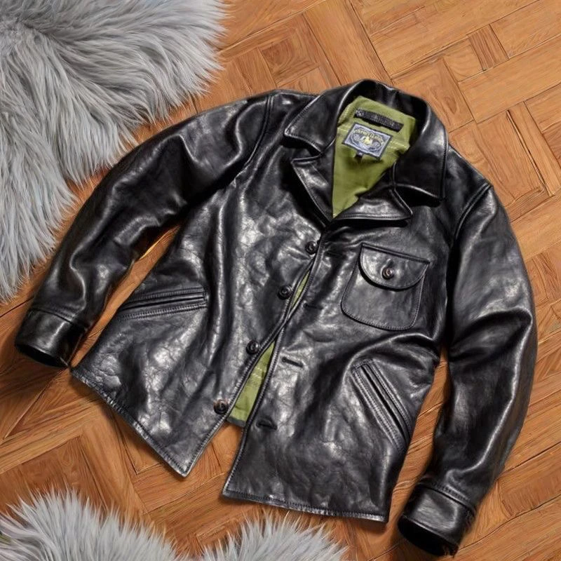 Soft Leather Jaet Men's Retro Sle Four Corner Arc Collar Biker Coat Gentleman Wave Pattern Vintage Faion Casual Coat