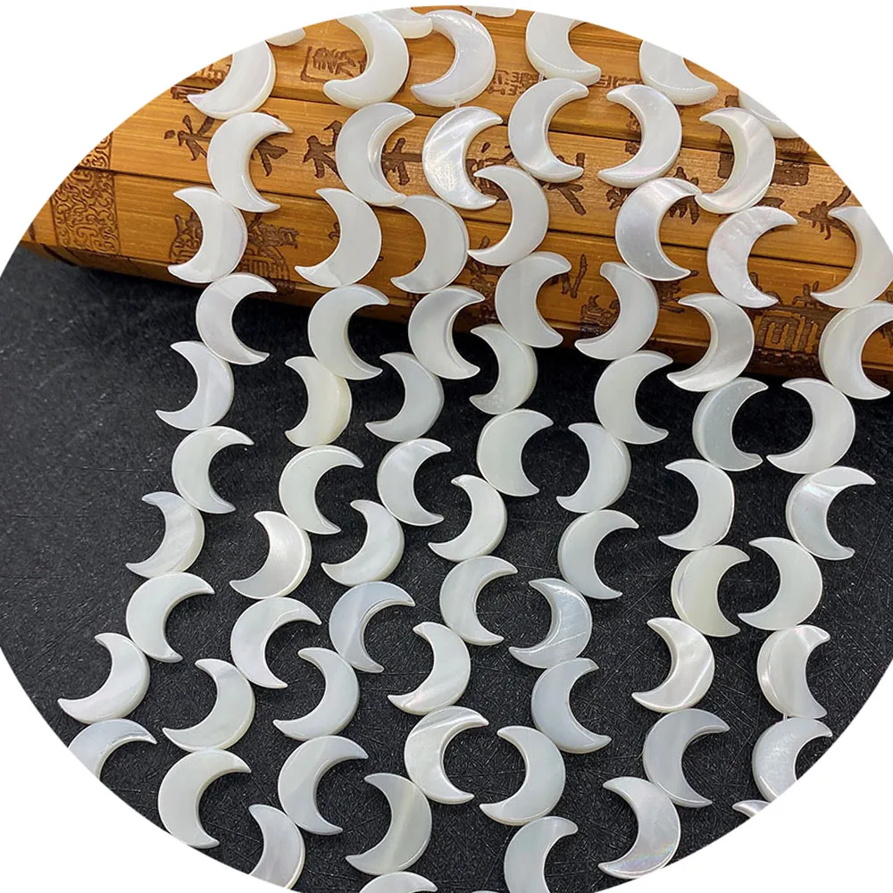 

White Natural Seawater Shell Crescent Shape Beads Mother of Pearl Straight Hole Loose Bead Necklace Bracelet Accessory 1 Strand