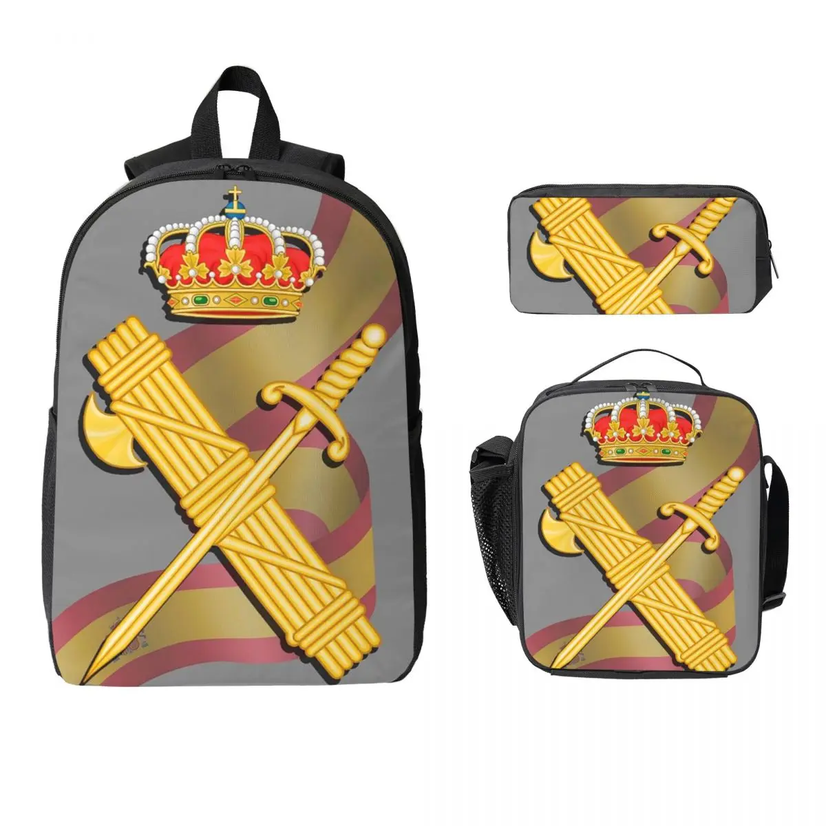 

Spanish Guard Civil Spain Flag Backpack Student BookBag School Bag Computer Shoulder Bags 3ps Insulated Lunch Bag Pencil Case