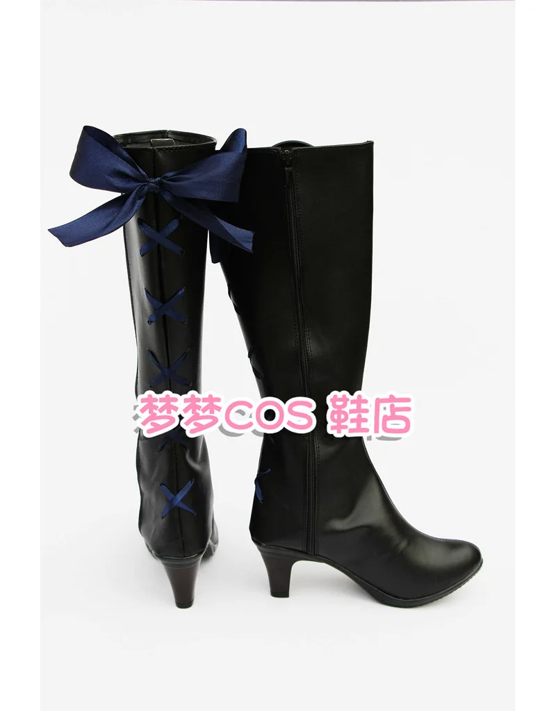 Anime Black Butler Ciel Phantomhive Cosplay Shoes Black Long PU Leather Flat Sole Boots For Halloween Carnival