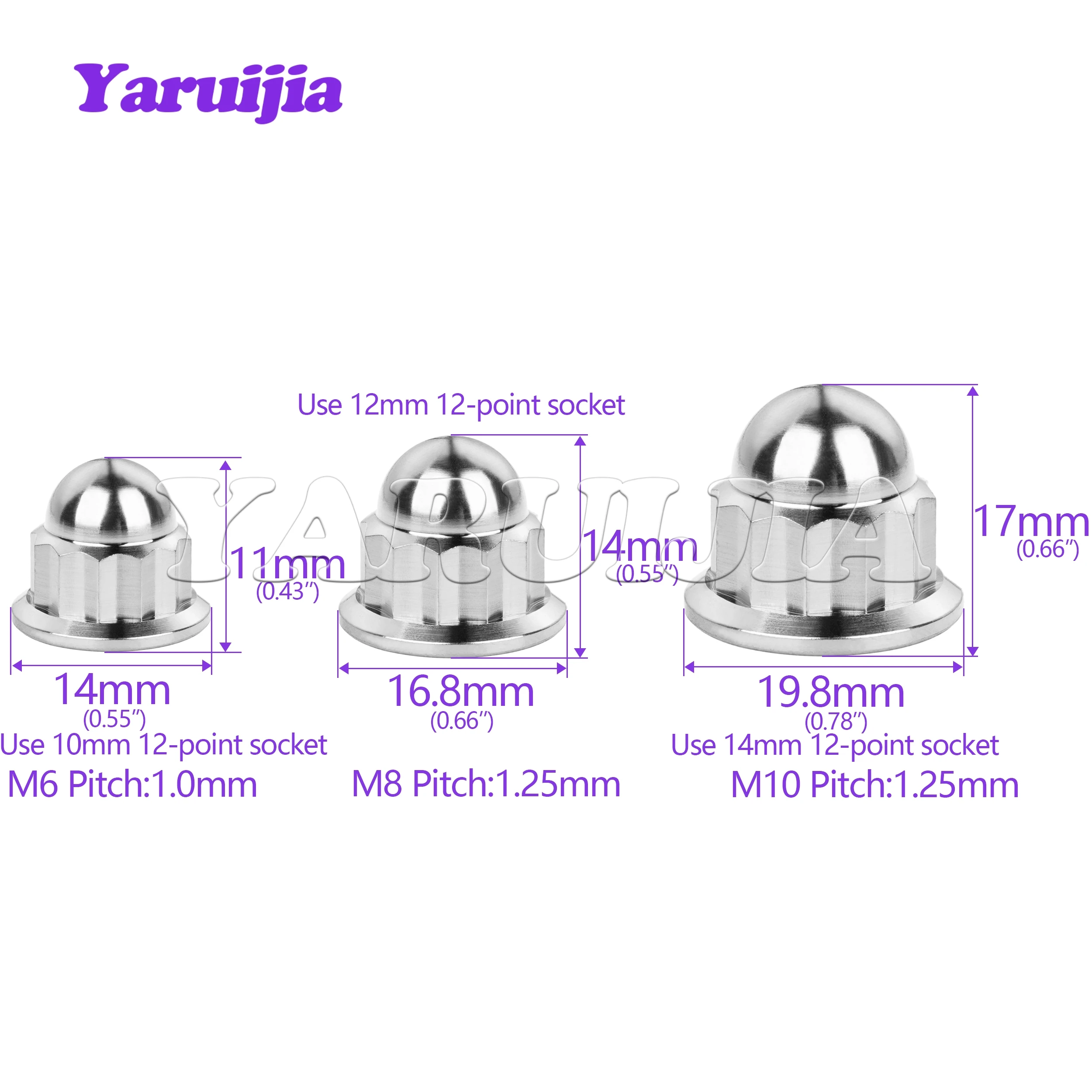 Yaruijia 6pcs GR5/Tc4 Titanium Acorn Nut M6 M8 M10 Dome Head Flange Nuts for Modified Bicycle Motorcycle Car