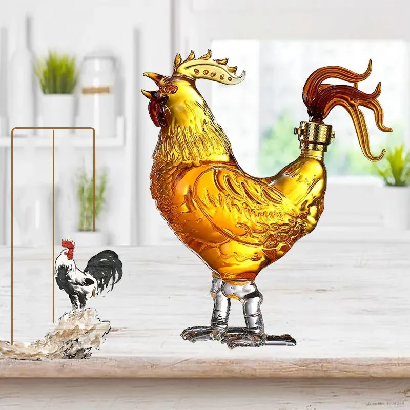 500ml top quality creative animal chicken shaped whiskey decanter home bar glass decanter for Liquor Scotch Bourbon DDC-204