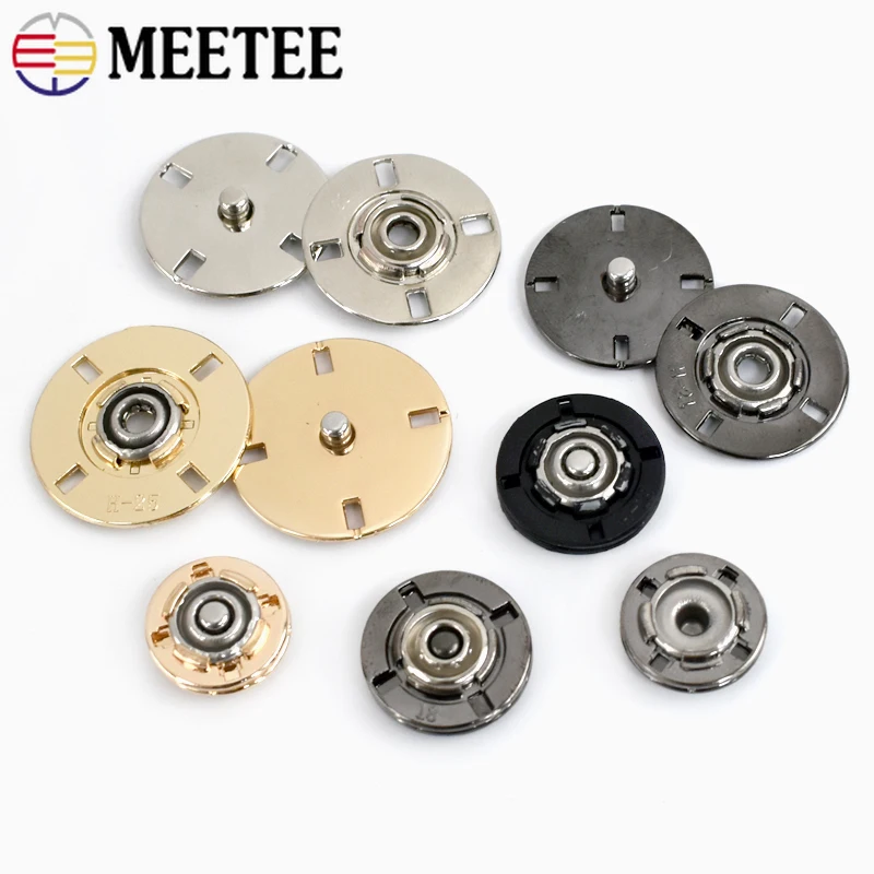 10sets Meetee 10-25mm Metal Snap Buttons for Female Coat Bag Invisible Buckle DIY Clothing Snaps Fastener Sewing Accessory D1-1