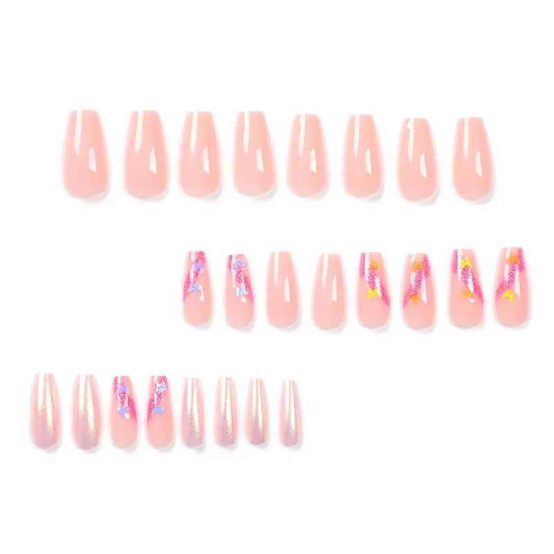 24pcs new wearable pink mid-length manicure with glittery fake nails that look youthful