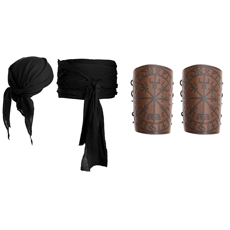 Kostium Pirata na Halloween dla Kobiet i Mężczyzn, Zestaw: Bandana, Pas, Opaska na Głowę, Ochraniacze na Nadgarstki, na Imprezę Halloweenową, Piracki Bal Maskowy