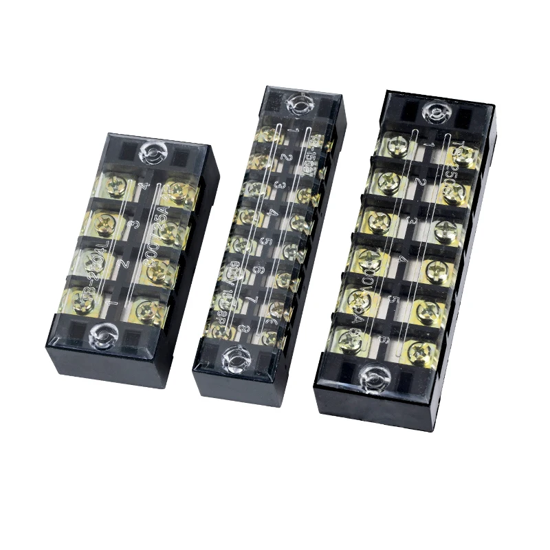 Dual Row Strip Screw Terminal Block Fixed Wiring Board Electrical Wire Connectors for Cable TB-1503/1505/1508/2510/2512 15A 25A