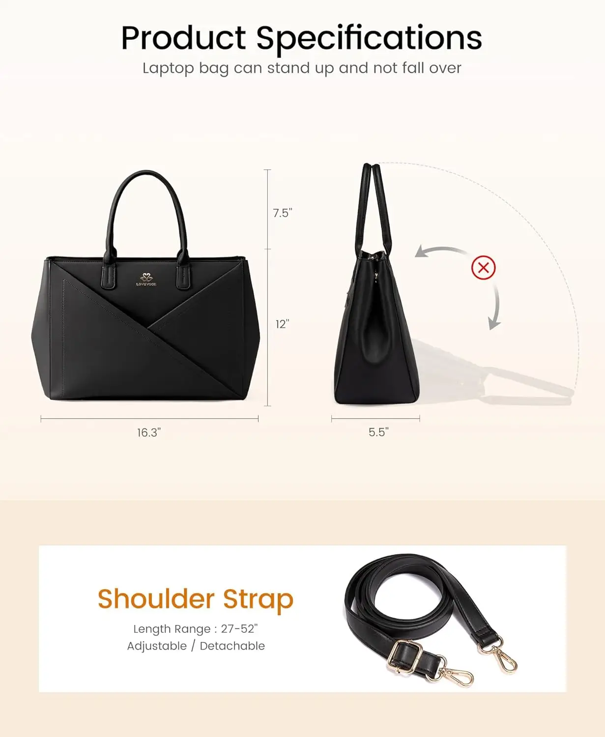 حقيبة كمبيوتر محمول من جلد البولي يوريثان للنساء مع حامل أكواب، حقيبة عمل مقاومة للماء مقاس 15.6 بوصة للمعلمين، حقيبة مكتب الأعمال