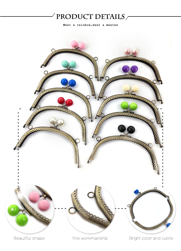 5Pcs Deepeel 16.5cm Colored Bead Metal Bag Handle DIY Handmade Sewing Brackets Kiss Clasp Purse Frame Handles for Making Bags