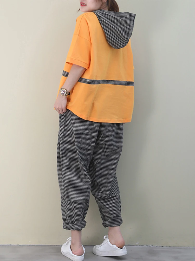 Max LuLu 2022 Summer Fashion Tracksuits Ladies Hooded Tops And Plaid Harem Pants Womens Vintage Two Piece Sets Casual Streetwear