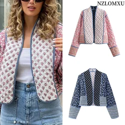 Jacket For Women Autumn Floral Print Quilted Reversible Coat Cardigan Paisley Long Sleeve Jacket Elegant Woman Streetwear