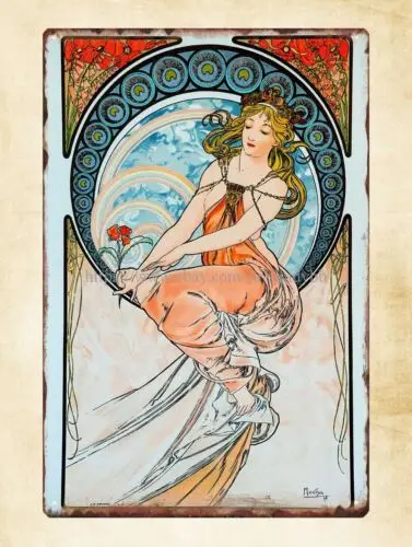 La Peinture 1898 Alphonse Mucha art nouveau metal tin sign modern wall accents