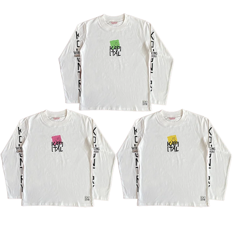

Kapital Kountry Japanese Sle Long Sve T-irt Casual Letter Print Cotton Youth Faion Spring Autumn round Ne Tee