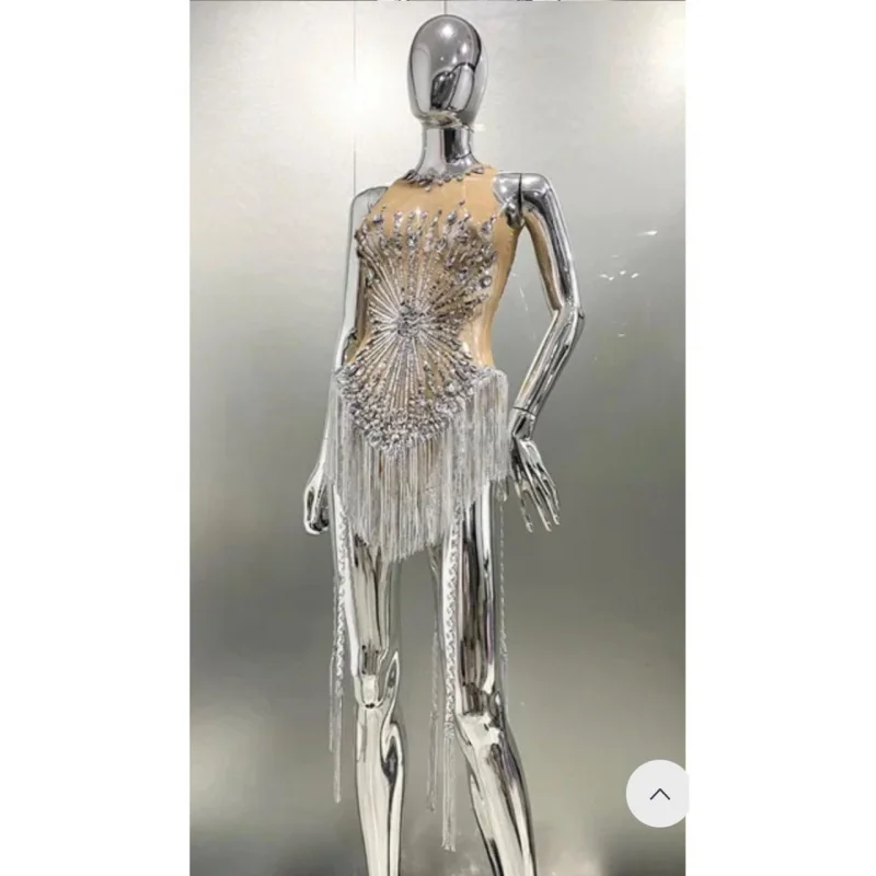 2025Nieuwe collectie pailletten strass strakke kwastje bodysuit sexy bodycon jurk hot girl party stage