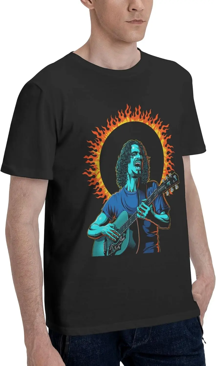 Chris Music Cornell Men'S Cotton T-Shirt Classic Graphic Short Sleeve Top Moisture Wicking Tees Black