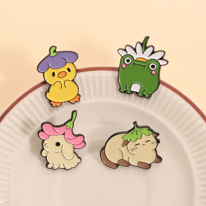 لطيف الأرنب زهرة قبعة المينا دبابيس Kawaii الحيوان الضفدع الأصفر بطة القط دبابيس شارة التلبيب هدايا مجوهرات الأزياء للأطفال الأصدقاء