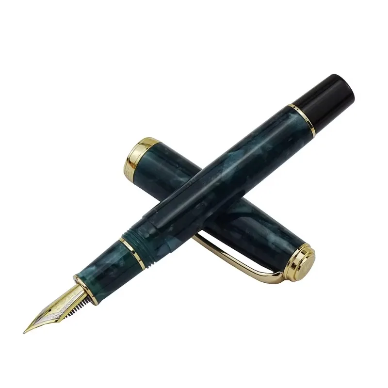 

Hongdian 960 Retro Acrylic Resin Fountain Pen Nebula Series EF F Nib Ink Pen Dark Green with Converter