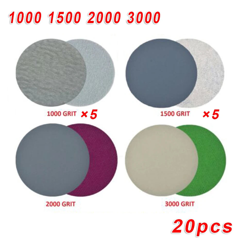 

20pcs 5 Inch Sandpaper Wet Dry Grit 1000 1500 2000 3000 For 5 Inch Polishing Pad Waterproof Oilproof Power Tools Accessories