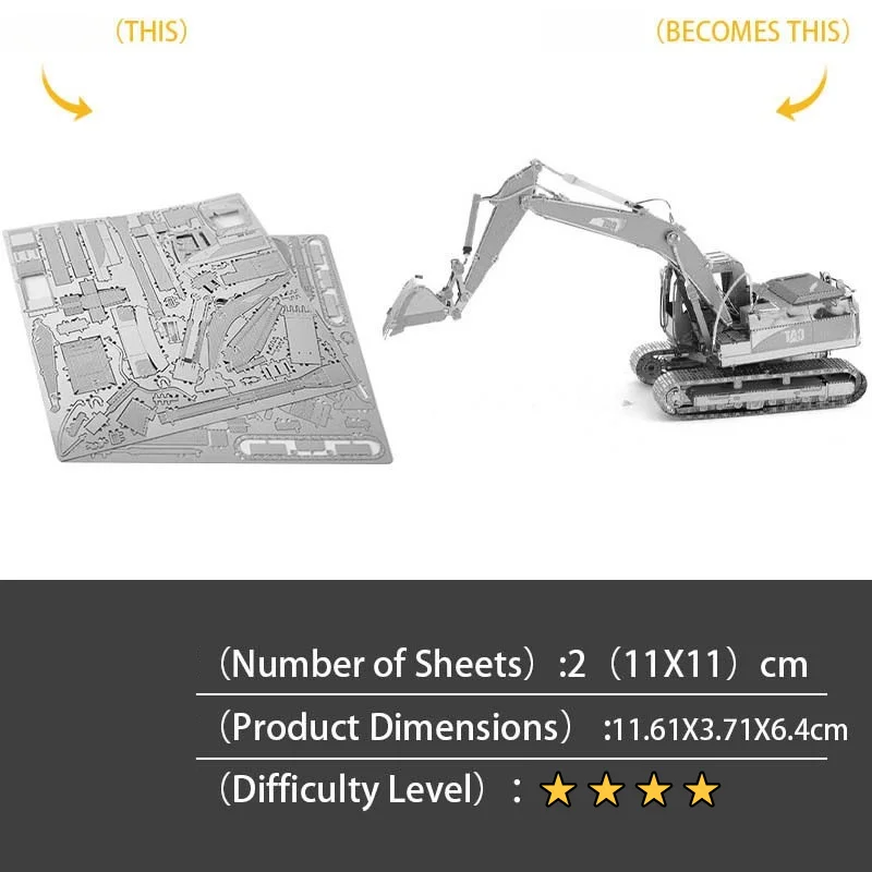 Excavator Stainless Steel DIY Assembled 3D Glue‑free Metal Puzzle 3D Metal Jigsaw Puzzle DIY Assembly Craft Kit