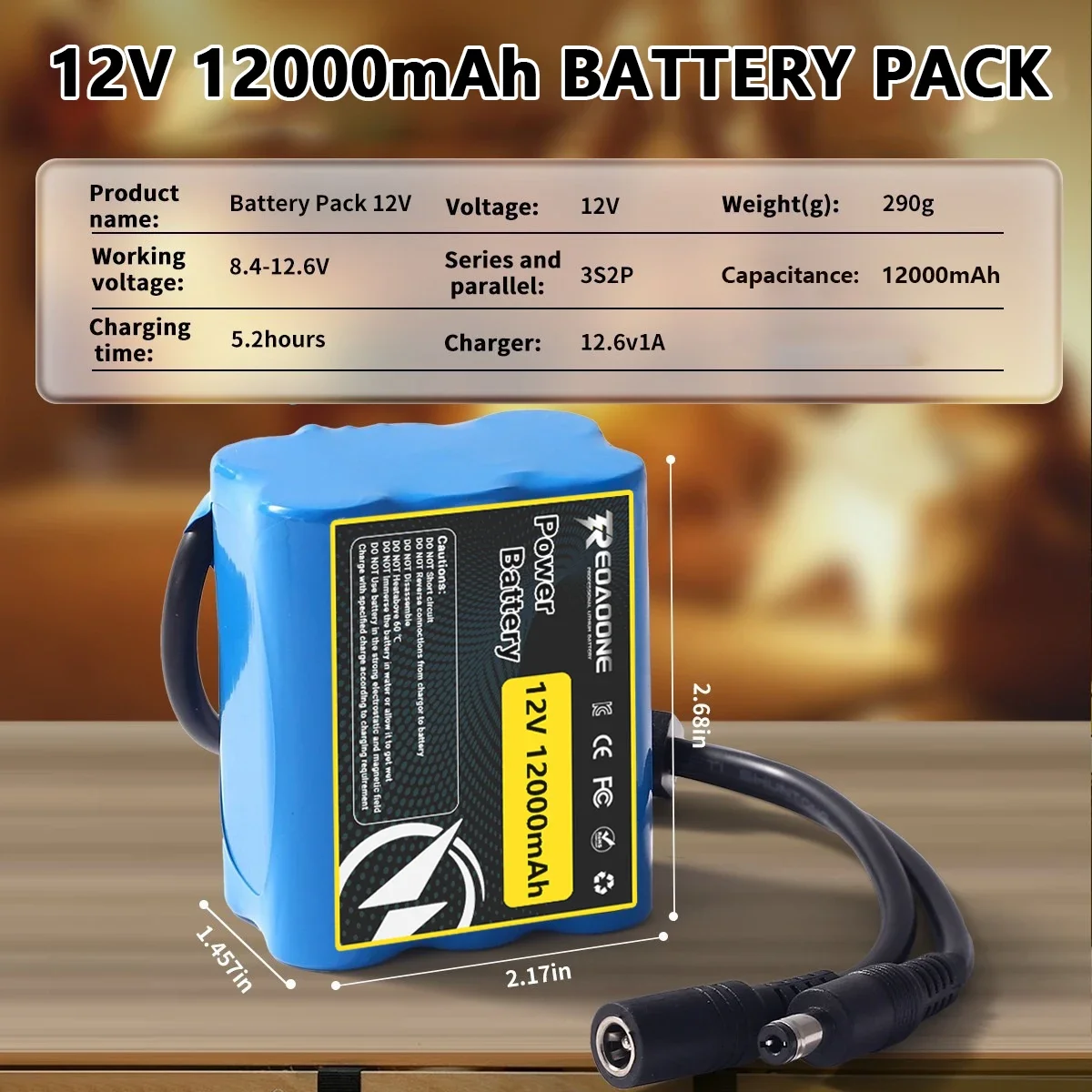 

12V 12000mAh Lithium Battery Pack with BMS for LED Strip Light Security Camera Monitoring Speaker DIY Electronic Projects