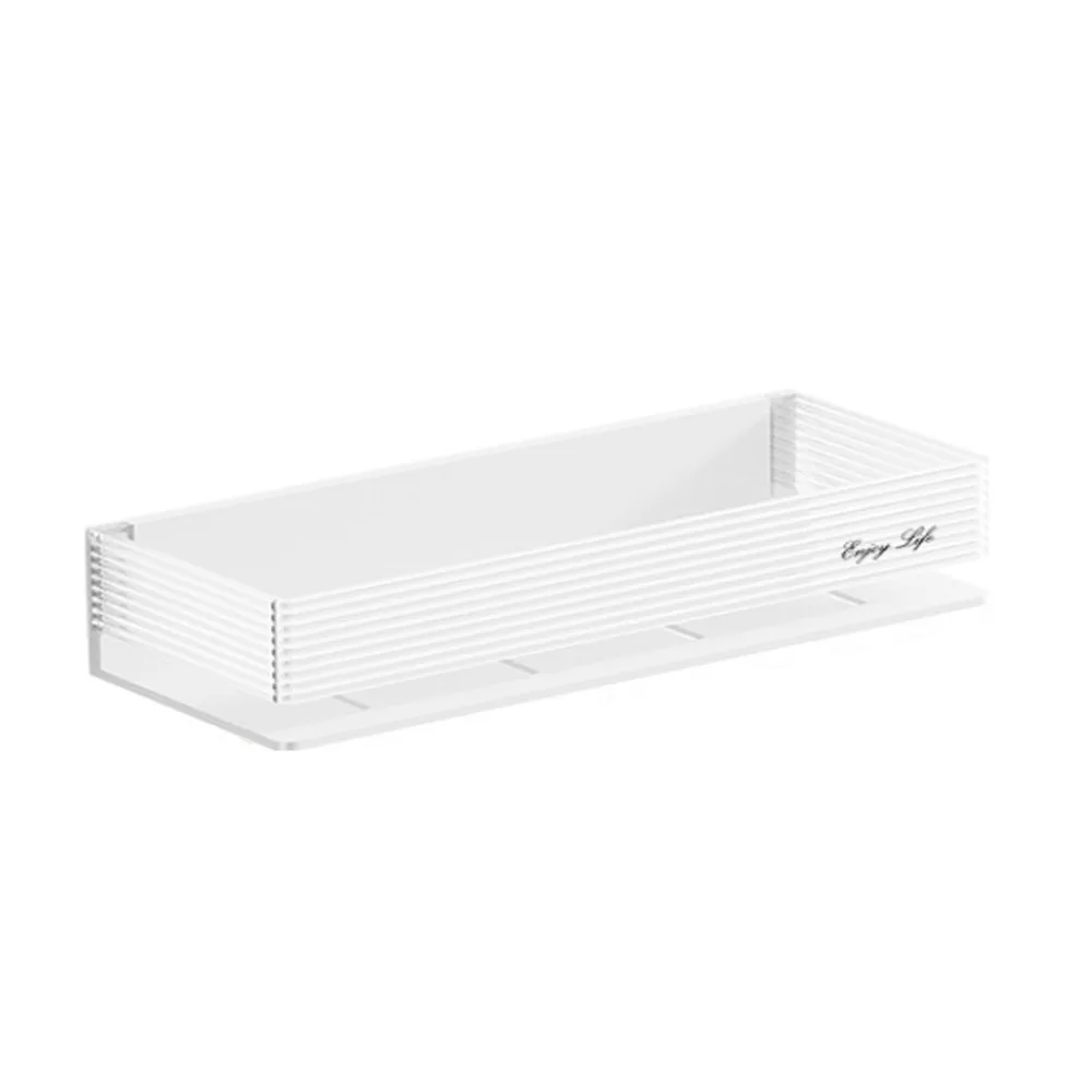 

Plastic Wall Hanging Storage Rack Free Punch Wall Mounted Bathroom Storage Shelf Rectangular Waterproof Shampoo Storage Rack