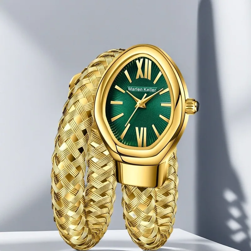 Marlen Keller Serpent Bangle Watch for Women Luxury Golden Ladies Wristwatch Retro Snake Fashion Accessories for Party / Wedding