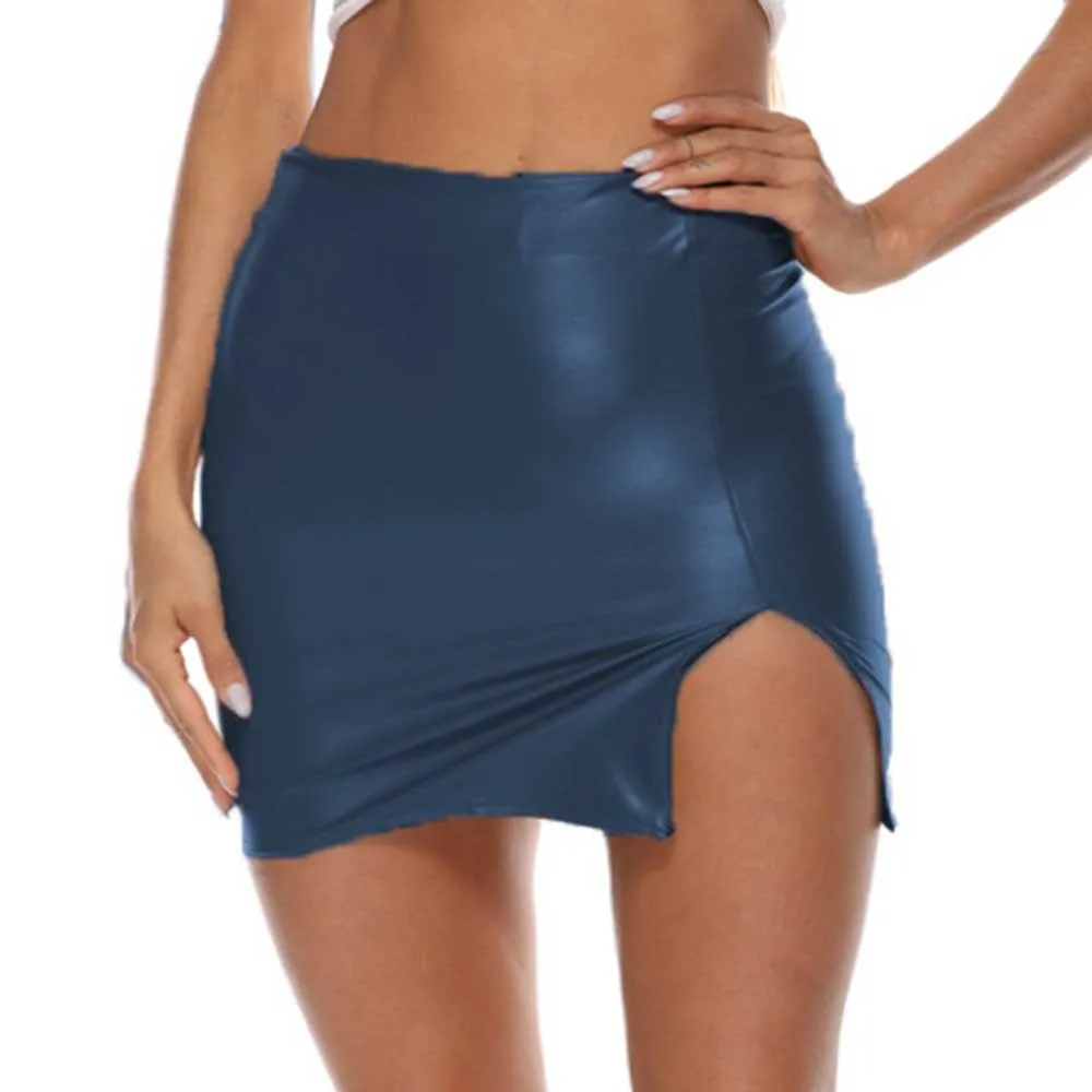 

Юбка с высокой талией, женская мини-юбка-карандаш с мокрым эффектом, женская облегающая искусственная кожа, новинка, практичная, высокое качество