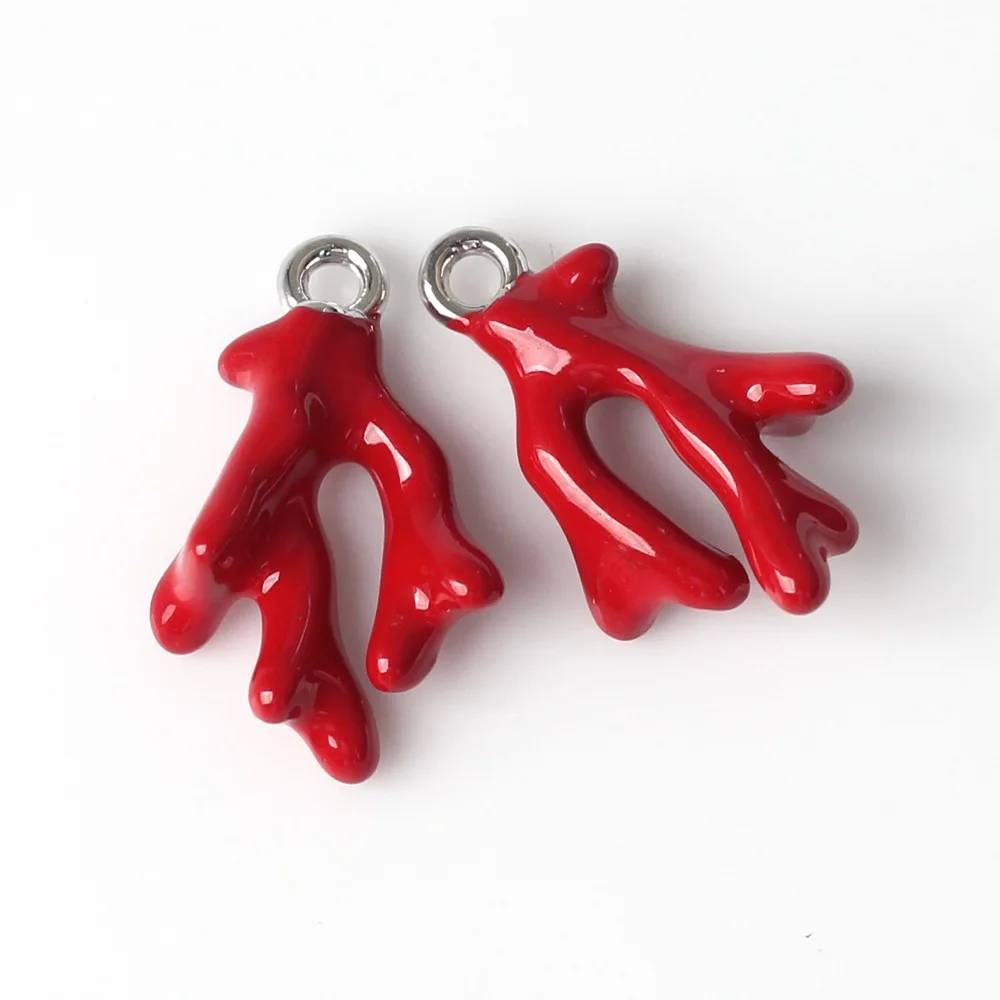 10Pcs/pack Simple Alloy Drip Oil Spray Paint Ocean Coral Pendant DIY Bracelets Necklaces Jewelry Accessories