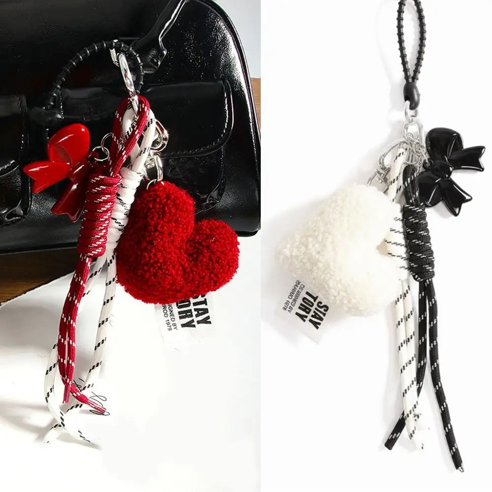 

Luxury Charm Tassel Love Heart Pendant Fluffy Creative Double Hanging Chain Cartoon Cute Bag Pendant Keychain Bag Accessories