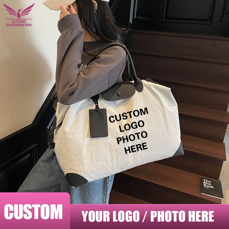 トラベルバッグ-カスタムロゴ入り-女性用-短期旅行用ハンドバッグ-写真・テキスト印刷-スポーツ＆フィットネスバッグ-水泳用トートバッグ-カスタマイズ