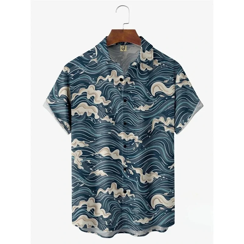 New Hawaiian Shirts for Mens Short Sleeve Tops Japanese Style 3D Print Ukiyoe Wave Graphic Clothes Summer Streetwear Male Shirts