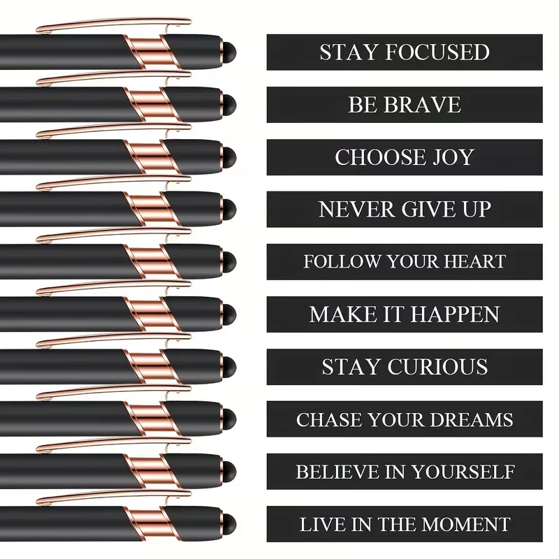 10-piece black inspirational pen set, engraved with motivational quotes - ideal for writing and digital devices