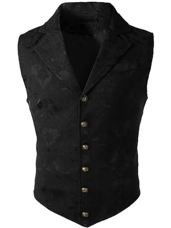 Herren Viktorianische Blumen-Jacquard-Weste mit Revers, Einreihig, Schmale Passform, Anzugweste für Formelle Anlässe, Hochzeiten, Partys, Business, Verschiedene Farben – Detail 8