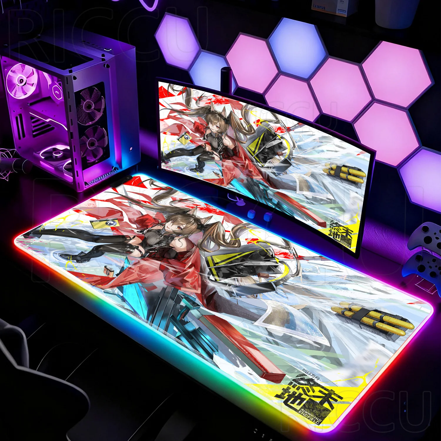 

Игровой коврик для мыши RGB HD XXL Arknights Endfield Gilberta, нескользящий, резиновый, для геймеров, с LED-подсветкой, максимальный размер 50x100 см, большой коврик для компьютерного стола