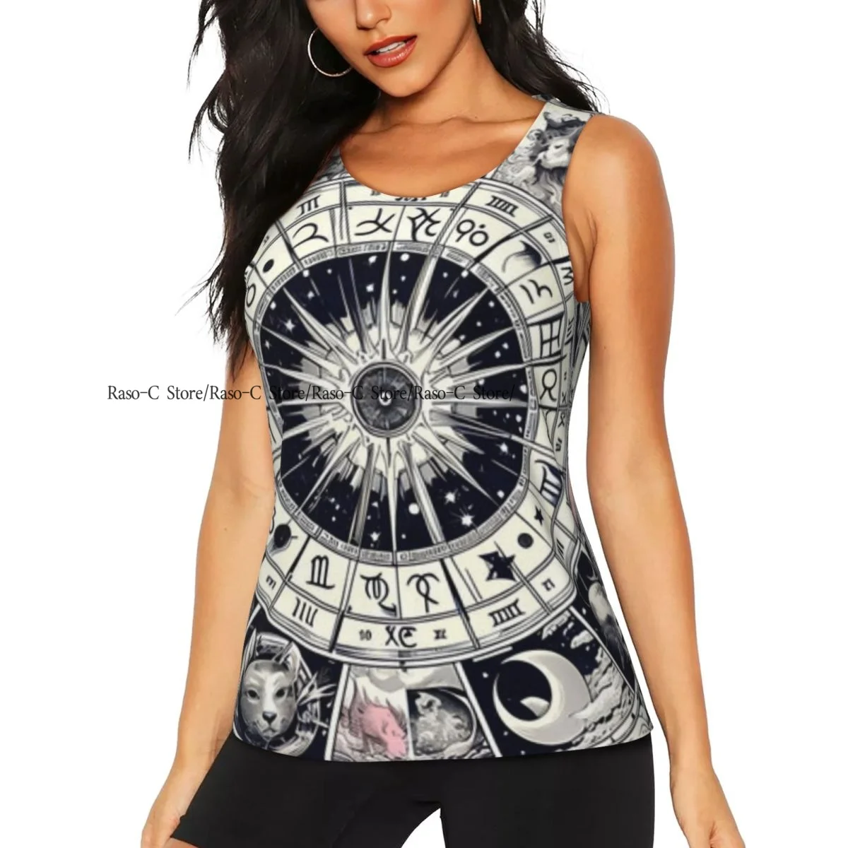 Women Fitness Sexy Yoga Vest Astronomical Clock With Zodiac Signs Gym Sports Top Tank Female