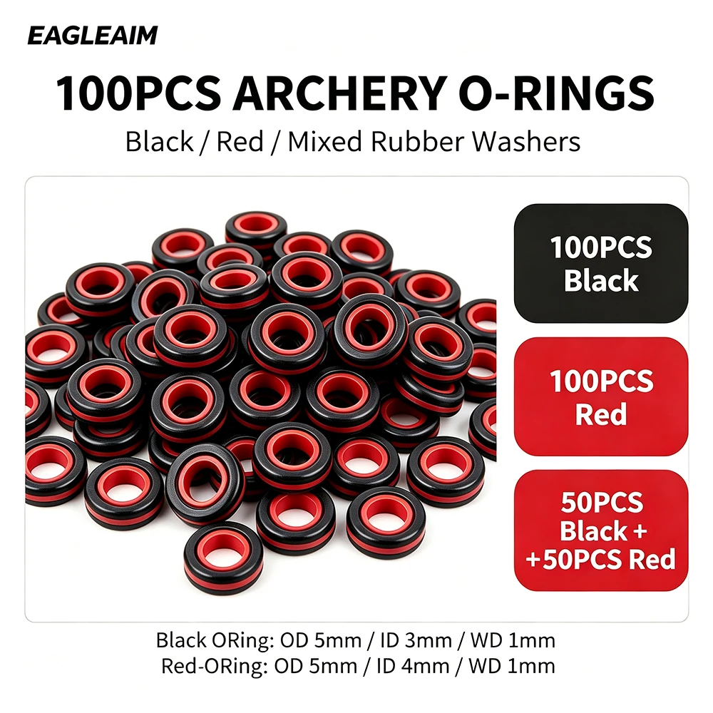 Lot de 100 joints toriques en caoutchouc pour pointes de flèches de tir à l'arc, ID3mm/ID4mm OD5mm, rondelles amortissantes pour pointes de chasse et pointes de tir sur le terrain