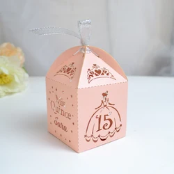 Quinceanera Theme Custom Sweet 15 Year Old Birthday Party Laser Cut Favor Gift Box with Organza Ribbon