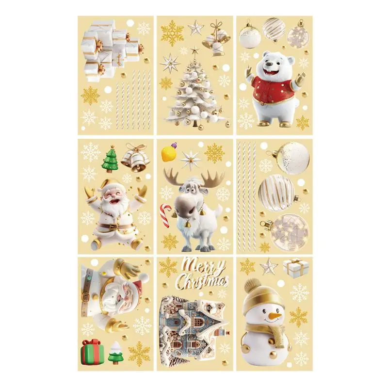 Christmas Window Clings Santa Claus Snowman Snowflake Stickers Reusable Double-Sided Static Waterproof Clings Christmas Decorati