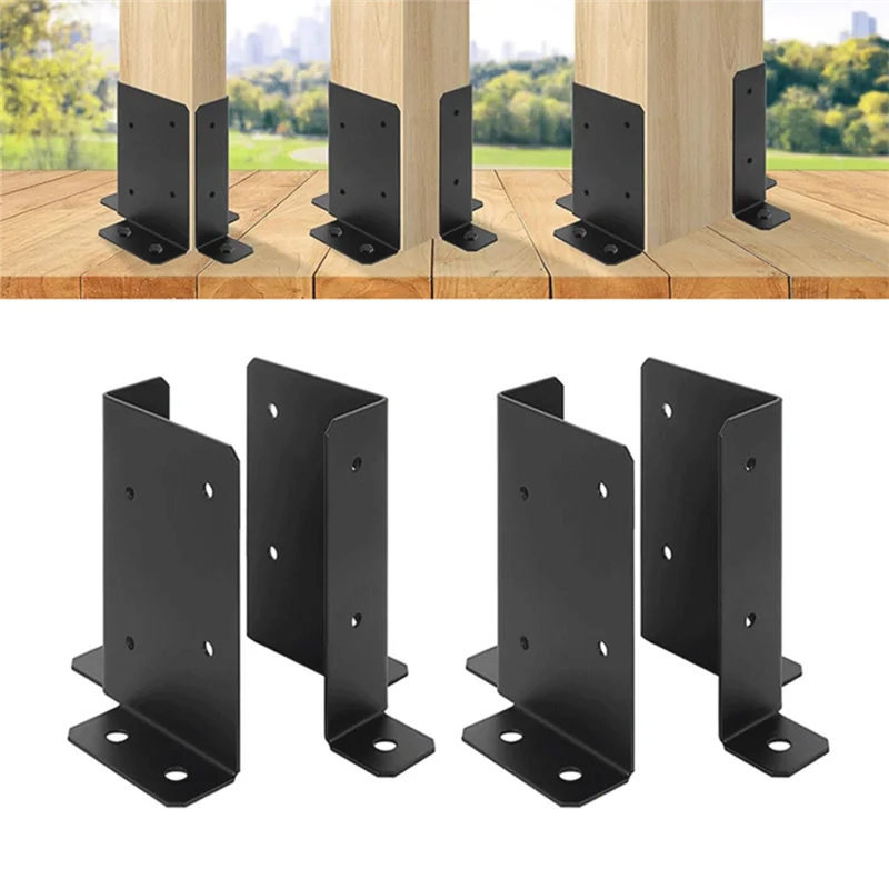 A95I-Wood Fence Post Base Support Bracket(4Pcs), Fits 2X4, 4X4, 6X6 Posts- Adjustable Base Bracket For Pergola, Mailbox