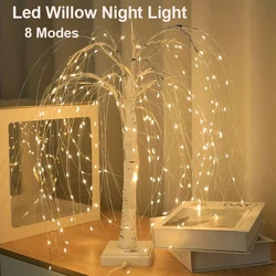 1PC Willow Night Light 192 LED Table Lamp 8 Modes Battery And USB Use Tree Lights For Wedding Party Home Christmas Decoration