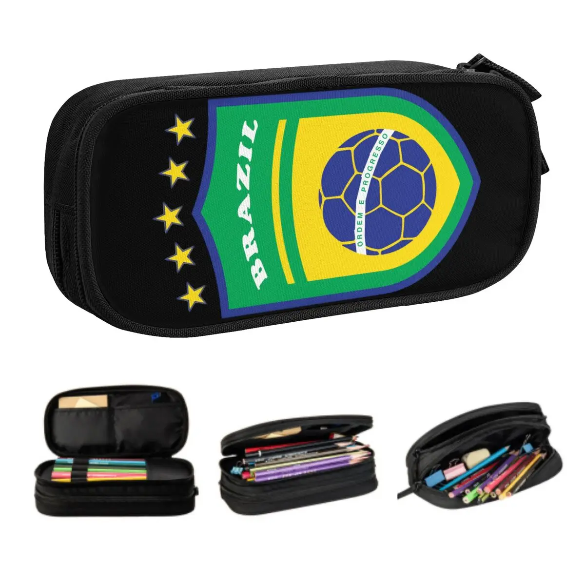 Customized Cute Flag Of Brazil Football Pencil Case for Girls Boys Large Capacity Brazilian Proud Pencil Bag Stationery