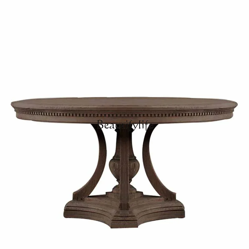 56*parts and accessories*American country oak round dining table and chairs French retro old all solid wood European simple