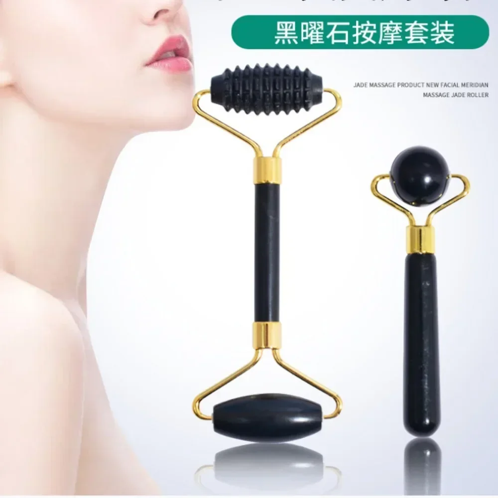 

3pcs Natural Rose Jade Roller Face Massage Gua Sha Board Jade Massager Body Facial Eye Scraping Acupuncture Face Lift