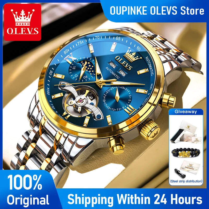 

OLEVS 6740 Mens Watch Flywheel Automatic Mechanical Watches Stainless Steel Moon Phase Watches For Man Gifts High Quality 2025