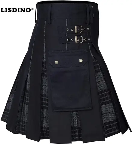 LisdinoKilts For Men, Utility Kilt, 100% Cotton Jeans Hybrid Kilt, Modern Box Pleated Tartan Traditional Mens Kilt