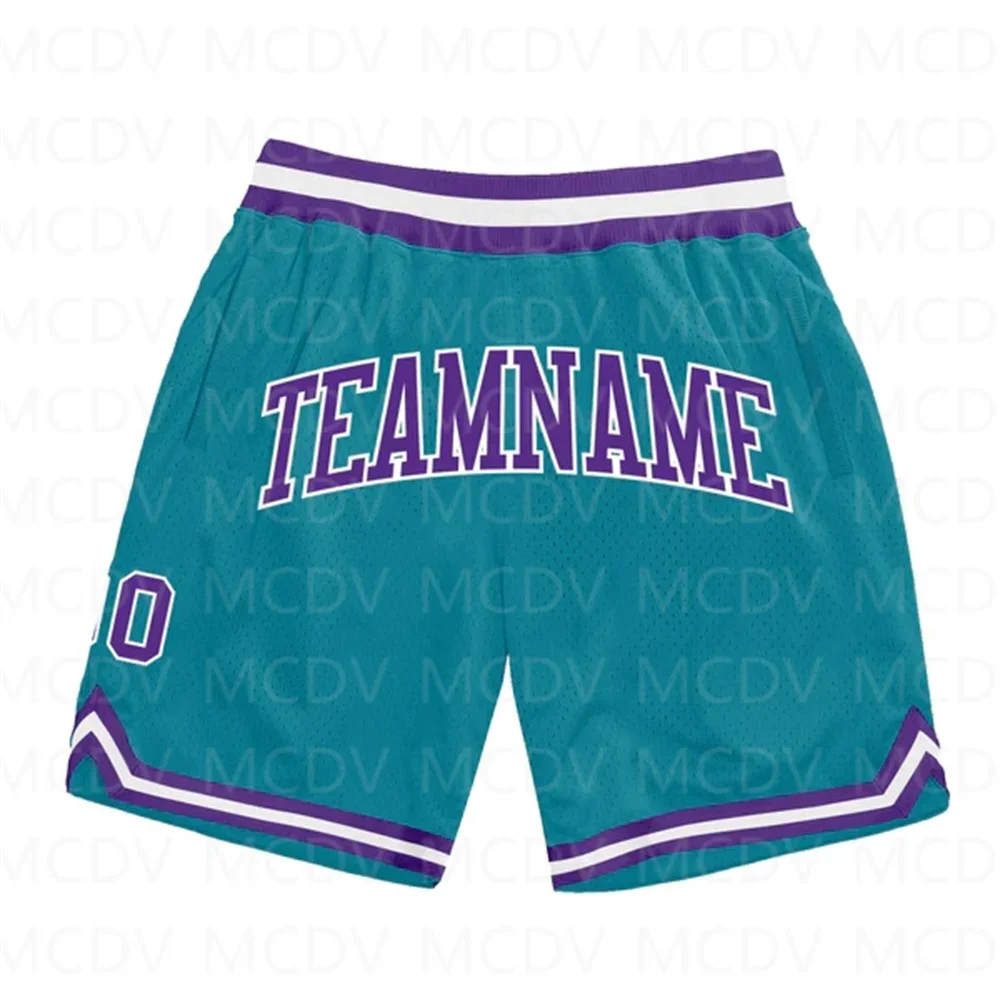 

Custom Teal Purple-White Authentic Throwback Basketball Shorts 3D All Over Printed Men's Shorts Quick Drying Beach Shorts