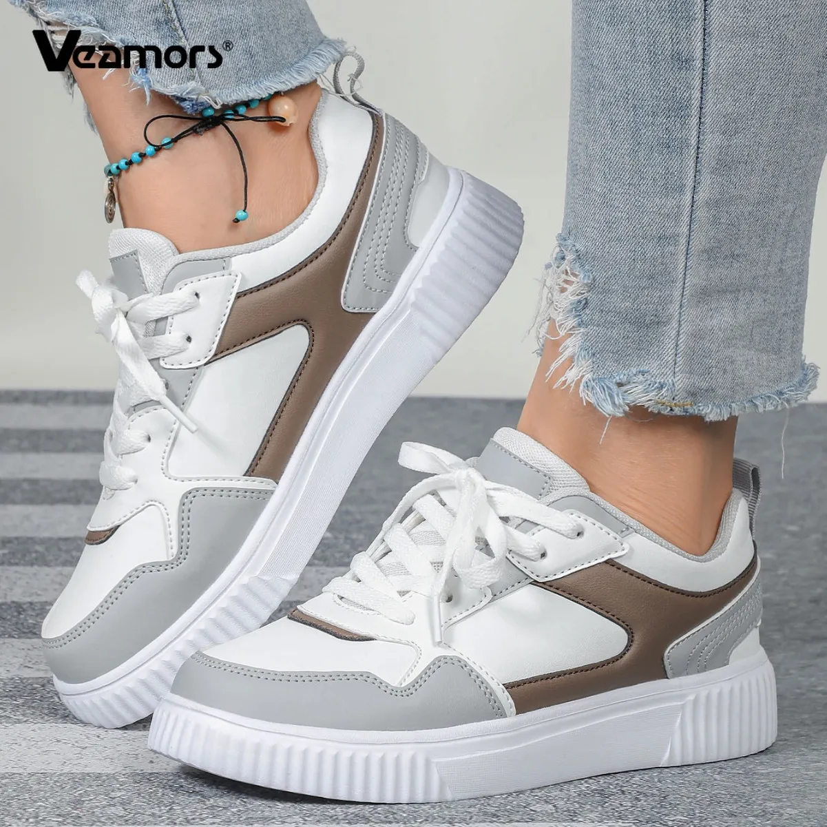 

Women's Fashion Casual Sports Shoes Lace-up Board Shoes PU Leather Men's Daily Sneakers for Walking Tennis Jogging