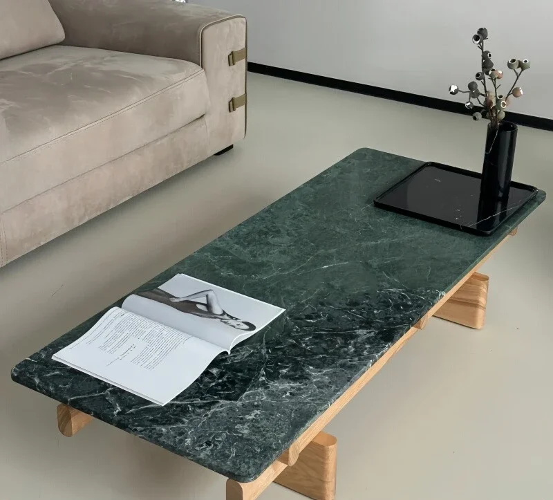 

3Vintage Style Solid Wood Tea Table Natural Marble Light Luxury Solid Wood Coffee Table