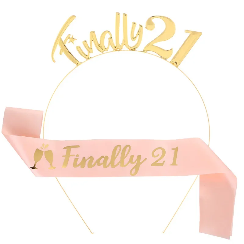 New Fashionable 21st Birthday Headband Shoulder Strap Set Hair Hoop Finally 21 Belt Ceremony Belt Digital Crown Girls Cute Items