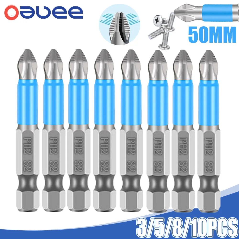 3/5/8/10Pcs Screwdriver Bits Set 50mm PH2 Anti-slip with Magnetic 1/4