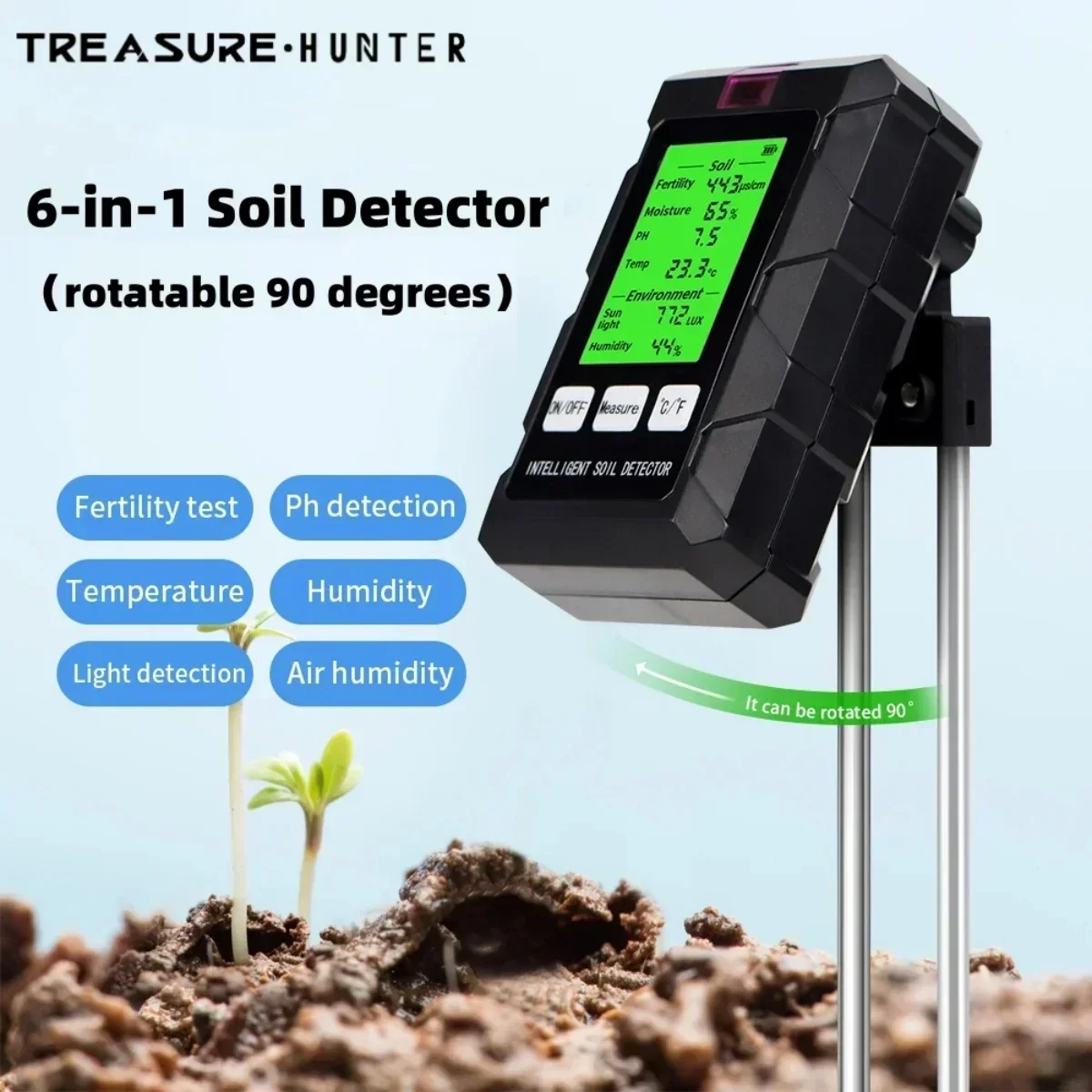 6 in 1 Soil Detector Soil Tester PH Temperature Humidity Sunlight Air Moisture Nutrient Fertility Meter Gardening Tool